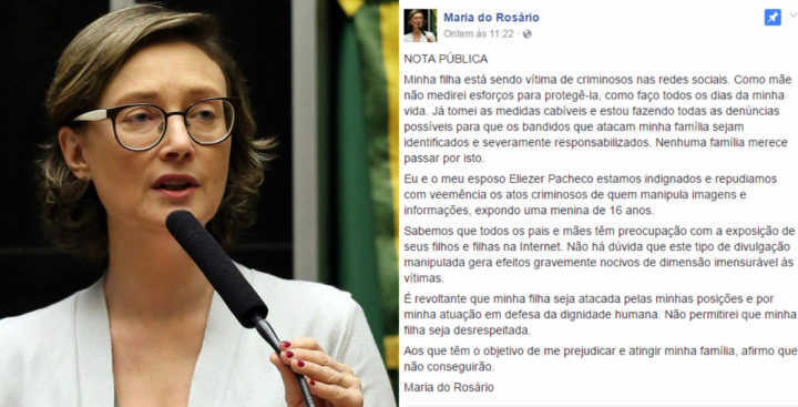 Fotos da filha da deputada Maria do Rosário foram publicadas e a parlamentar vai recorrer à PF