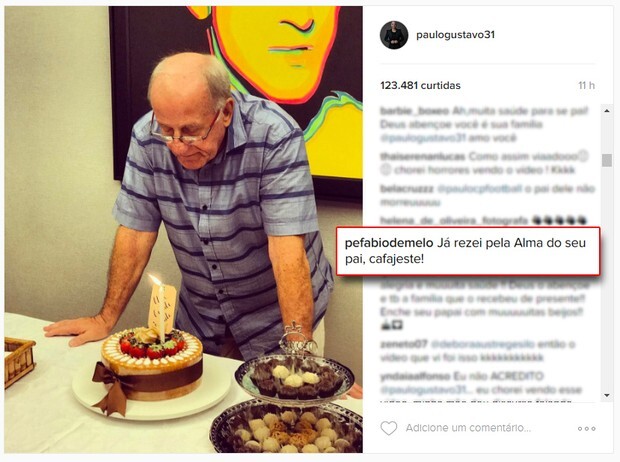 “Já rezei pela alma do seu pai, cafajeste”, comentou Padre Fábio de Melo em foto de Paulo Gustavo