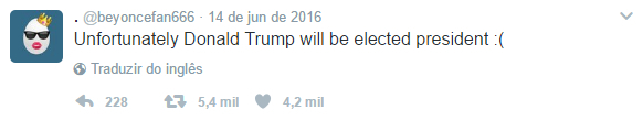 Tradução: "Infelizmente, Trump vai ser eleito presidente"