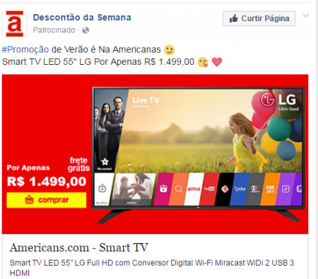 Oferta falsa anuncia TV de 55 polegadas por R$ 1,499. Preço real do aparelho no site verdadeiro é de R$ 3,229