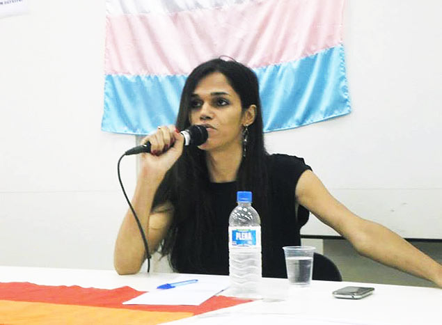 Daniela em um de seus discursos sobre o direito e visibilidade da população trans