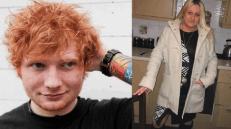 O músico Ed Sheeran e sua “fã” Sonia Bryce