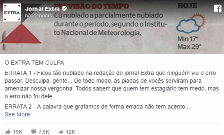 A ausência de uma simples letrinha em uma chamada do Jornal Extra gerou comoção nas redes sociais