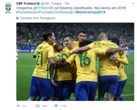 O Brasil é a primeira seleção em todo o mundo a conquistar uma vaga para a Copa do Mundo 2018