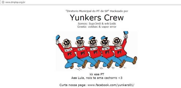 Site do Diretório do PT paulistano, que foi vítima de ataque de hackers