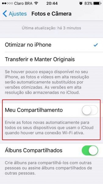 Desabilite a a sincronização automática com o iCloud