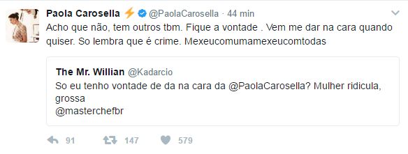 Paola Carosella é ameaçada de agressão e responde machista à altura