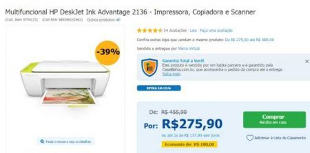 Impressora HP está com 39% de desconto