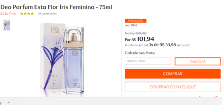 Deo Parfum Esta Flor Íris Feminino está com 40% de desconto