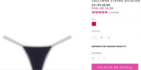 Calcinha String Bicolor sai por R$ 14,90