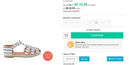 Sandália infantil está com 56% OFF