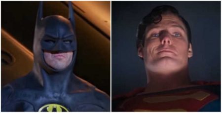 Batman vs Superman, com Michael Keaton (esq) e Christopher Reeve
