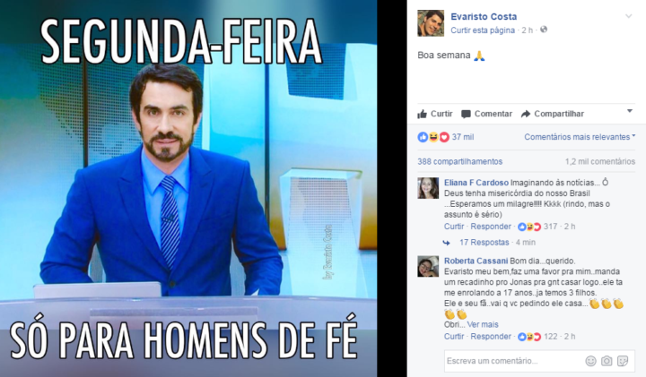 Evaristo Costa faz meme com imagem do padre Fabio de Melo e diverte internautas