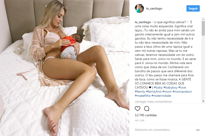 Letícia Santiago posa sensual amamentando o filho e é criticada nas redes sociais