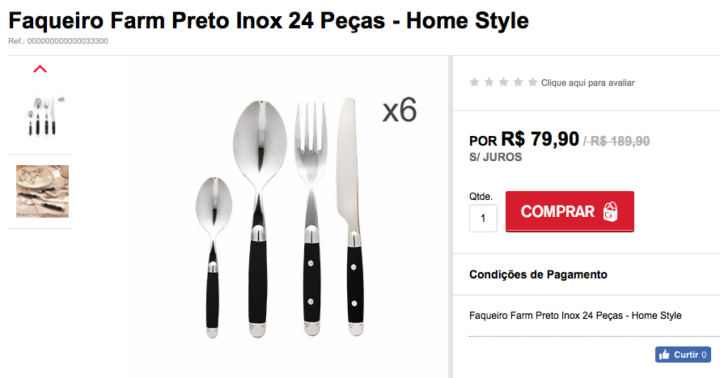 Esse faqueiro está à venda na loja virtual com 57% OFF