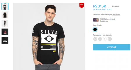 Camiseta Reebok está com 69% de desconto