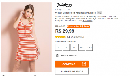 Vestido listrado está com 70% OFF