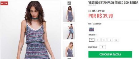 Vestido estampado está com 66% de desconto