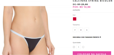 Calcinha String Bicolor sai por R$ 14,90