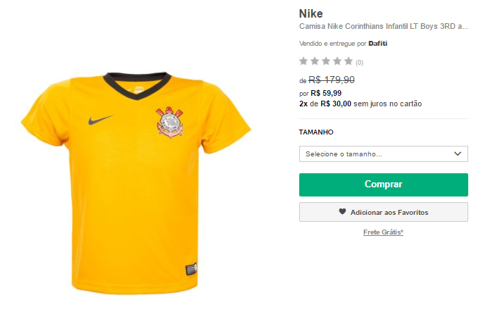 Camiseta infantil do Corinthians está com 67% OFF