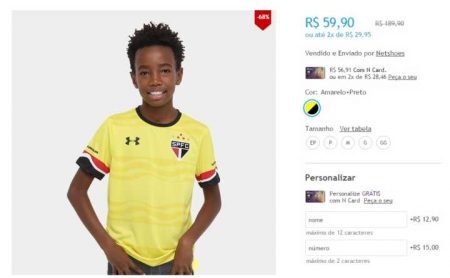 Camisa infantil do SPFC sai por R$ 59,90