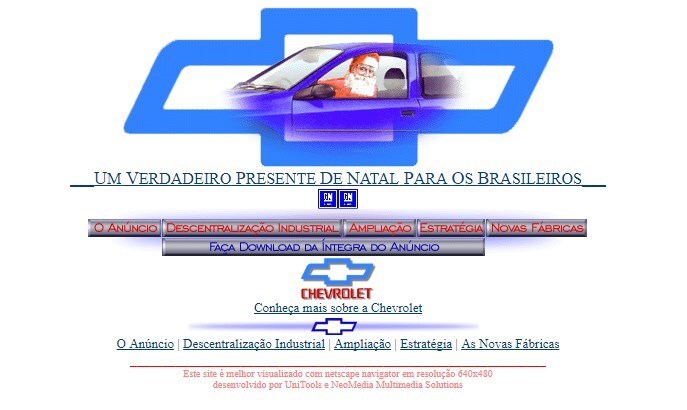 O site da Chevrolet tocava uma musiquinha de Natal