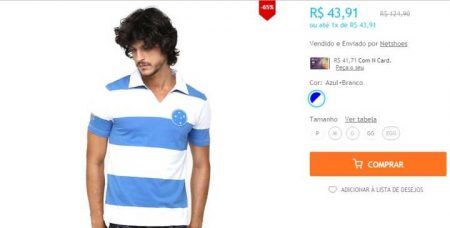 Camisa retrô do Cruzeiro está com 65% OFF