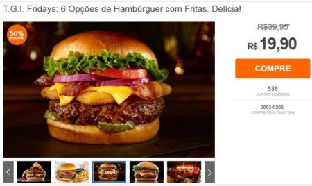 Oferta na hamburgueria T.G.I. Fridays está com 50% OFF