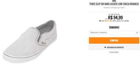 Tênis Slip on Vans sai por R$ 94,99