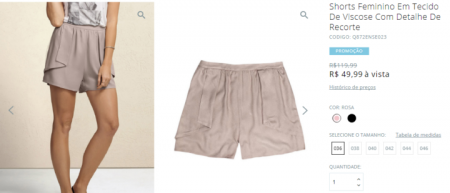 Shorts feminino sai por R$ 49,99