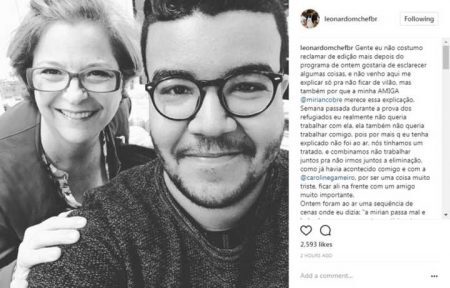 Leonardo usou seu perfil fechado do Instagram para criticar a edição do “Masterchef”