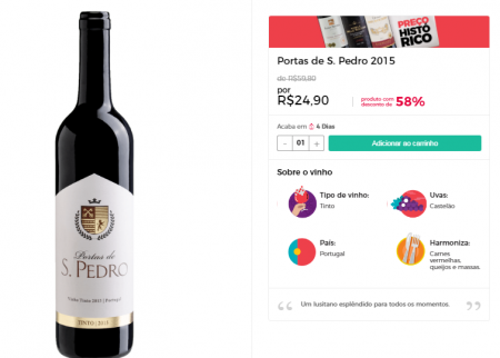 Vinho Portas de S. Pedro sai por R$ 24,90