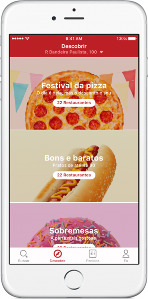Para encontrar pizzas com desconto, acesse a aba “Descobrir”