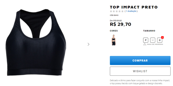 Esse top está com 70% de desconto na loja virtual