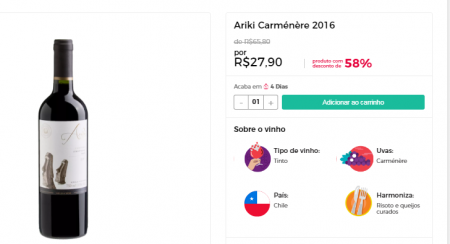 Vinho Akiri Carménère 2016 sai por R$ 27,90