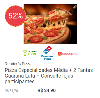 Cupom dá 52% OFF na compra de uma pizza média