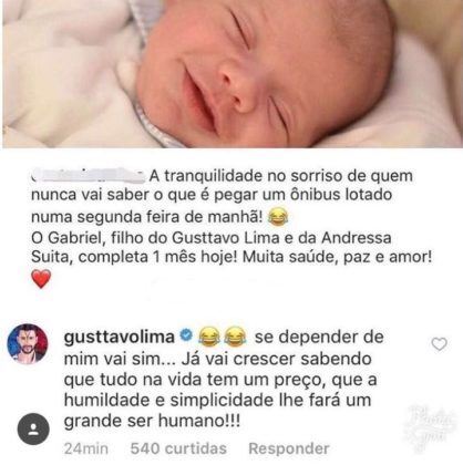 Gusttavo Lima rebate comentário de seguidor no Instagram