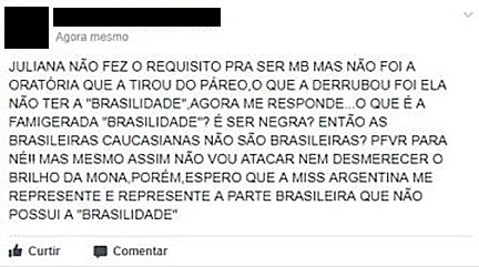 A Miss recebeu comentários preconceituosos na internet