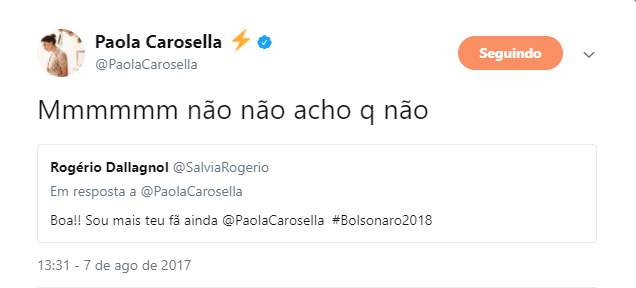 Paola Carosella responde seguidores pelo Twitter