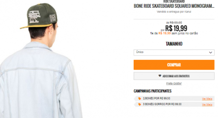 Boné Ride Skateborad está com 80% OFF