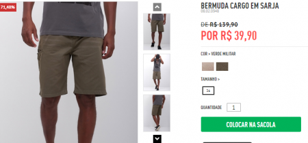 Bermuda Cargo em Sarja está com 71% OFF