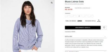 Blusa Listra Gola sai por R$ 29,90