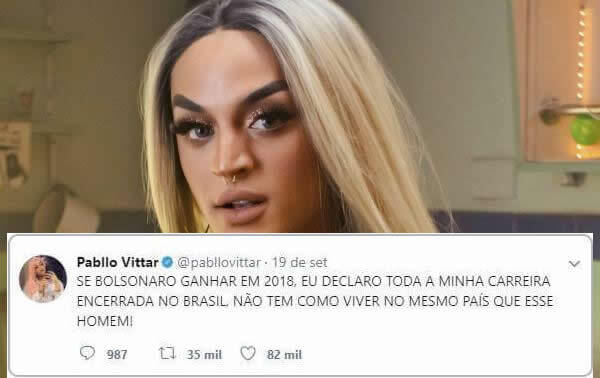 Fake news diz que se Bolsonaro ganhar, Pabllo Vittar sairia do país