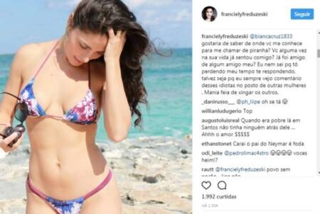 Franciely Freduzeski deu resposta a internauta que a xingou no Instagram