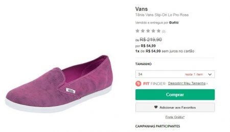 Tênis Slip-On está com 74% OFF