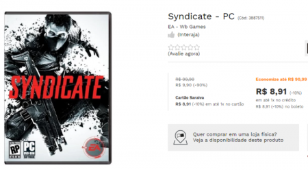 Jogo Syndicate está com 90% OFF