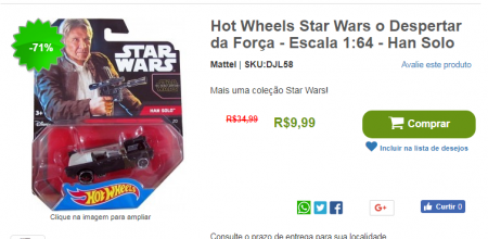 Carrinho temática Star Wars sai por R$ 9,99