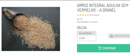 O quilo do arroz integral agulha sai por R$ 3,36