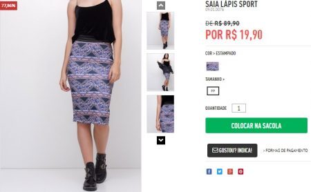 Saia Lápis Sport está com 77% OFF