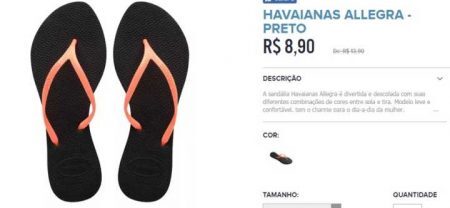 Havaianas Allegra – Preto sai por R$ 8,90